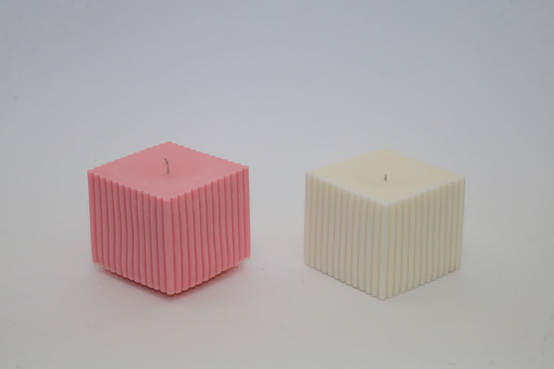 Ribbed Soy Cube Candle – Blush Pink & Ivory