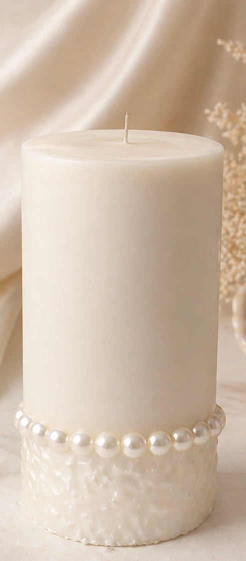 Pearl Embellished Soy Pillar Candle