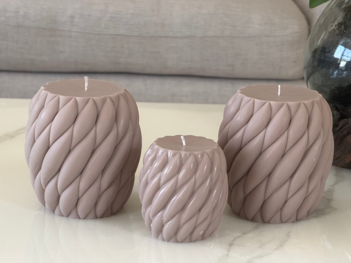 Small Twist Candle – Taupe, Blush Pink & Ivory
