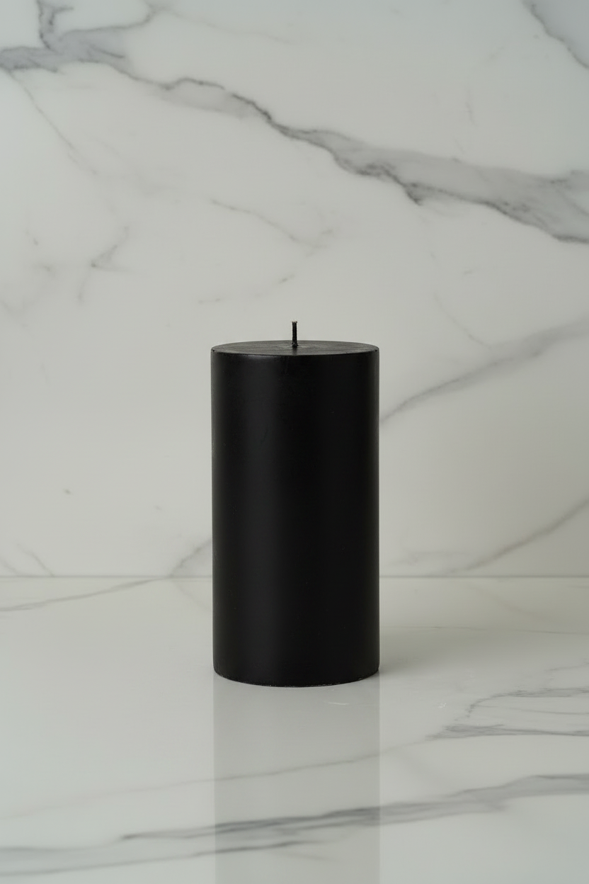 Black pillar candle on full marble