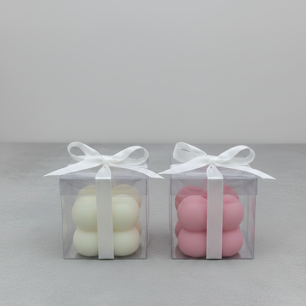Mini Bubble Candles in Plastic Box with Ribbon